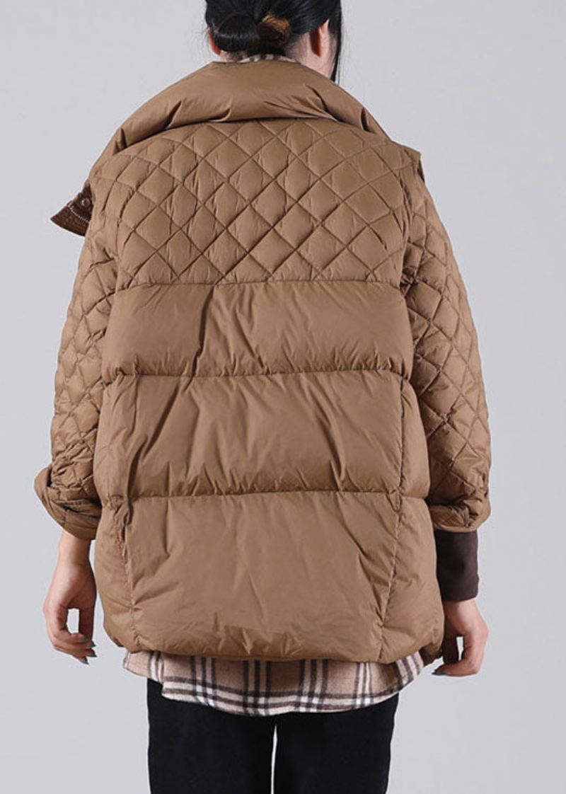 Manteaux D'hiver En Duvet De Canard Marron Avec Poches Zippées De Grande Taille - Doudounes femmes