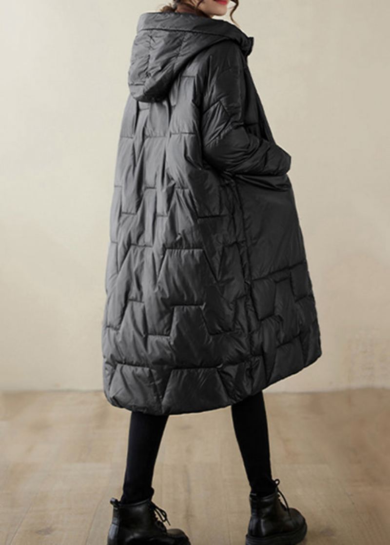 Manteaux Remplis De Coton Fin Avec Poches Noires Capuche Fermeture Éclair Hiver - Doudounes femmes