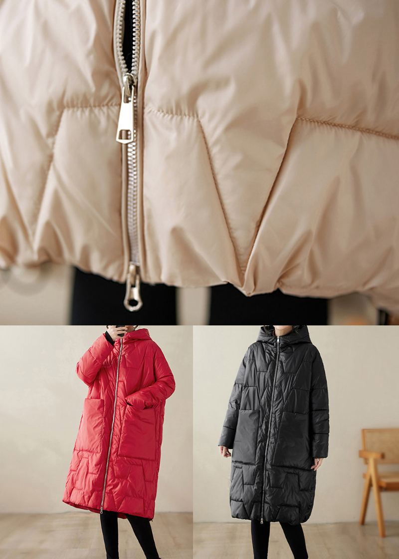 Manteaux Remplis De Coton Fin Avec Poches Noires Capuche Fermeture Éclair Hiver - Doudounes femmes