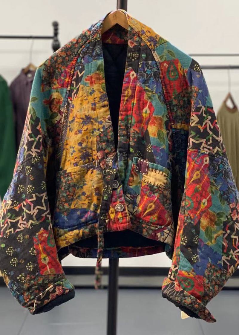 Manteaux Remplis De Coton Fin Imprimé Asymétrique Jaune Original Hiver - Doudounes femmes