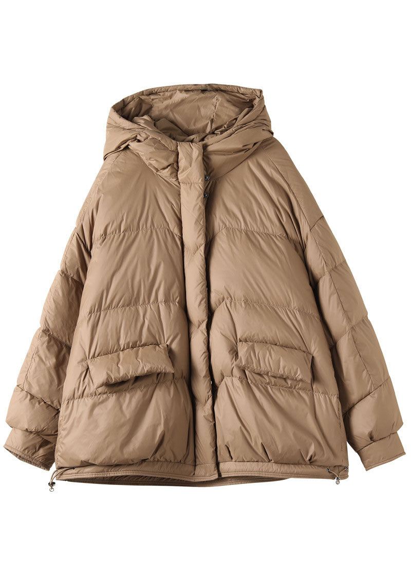 Mode Kaki À Capuche Poches Zippées Hiver Vers Le Bas Manteau À Manches Longues - Doudounes femmes
