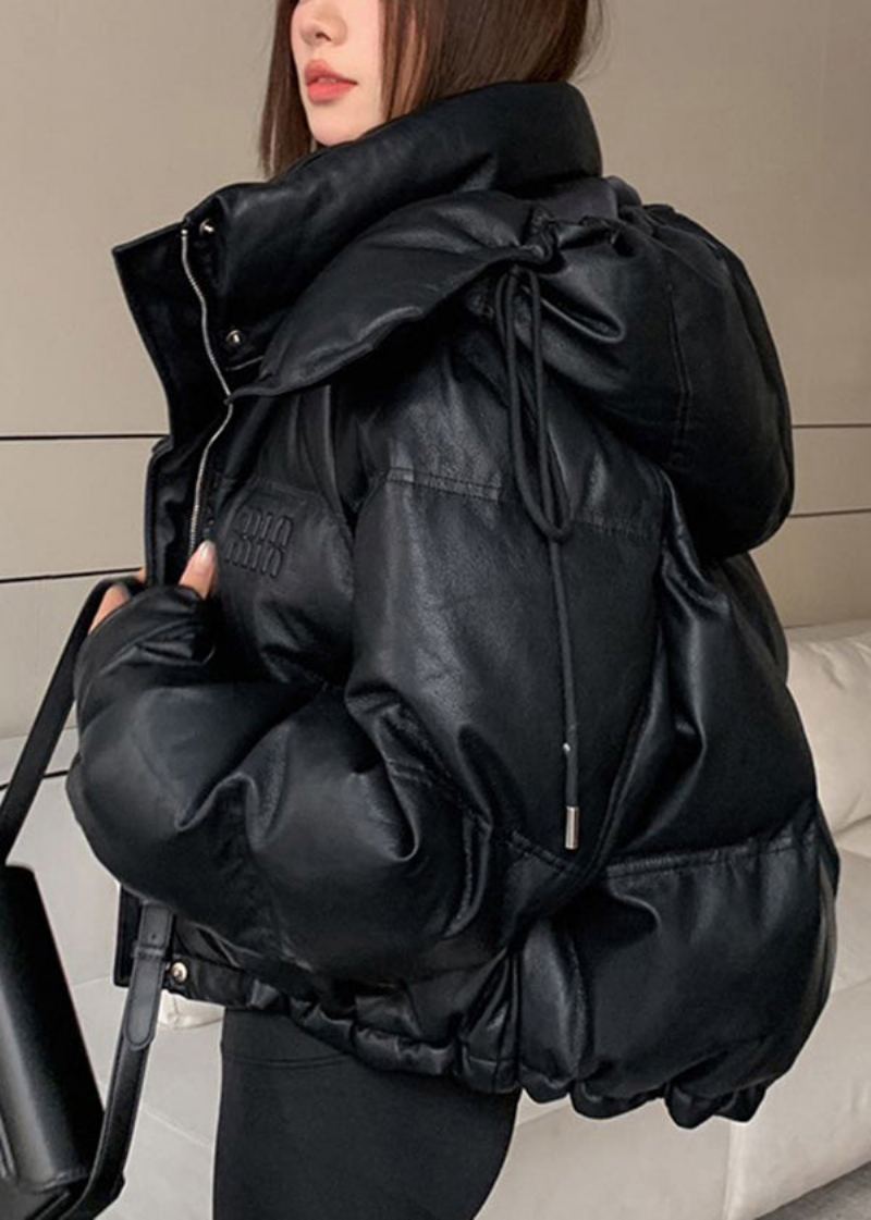Mode Mulberry À Capuche Cordon Faux Cuir Canard Vers Le Bas Vestes Hiver - Doudounes femmes