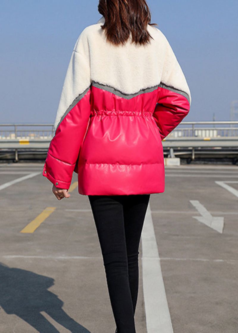 Mode Noir Cordon Fausse Fourrure Patchwork Canard Vers Le Bas Veste En Hiver - Doudounes femmes