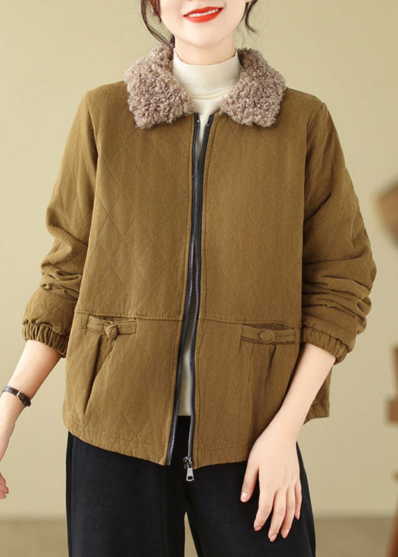 Nouveau Caramel Fermeture Éclair Teddy Fausse Fourrure Patchwork Coton Rempli Parka - Doudounes femmes