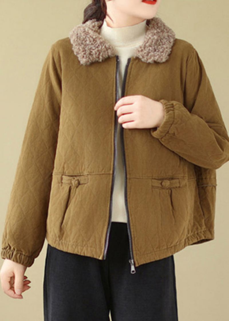 Nouveau Caramel Fermeture Éclair Teddy Fausse Fourrure Patchwork Coton Rempli Parka - Doudounes femmes