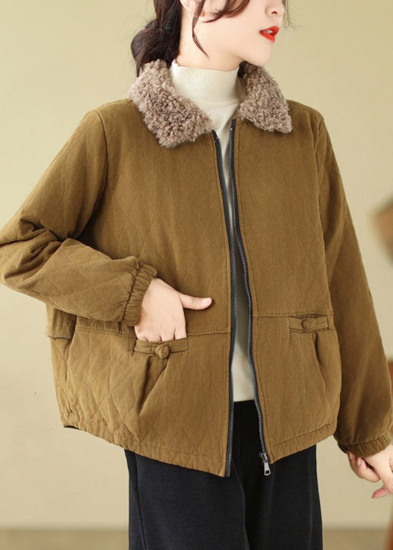 Nouveau Caramel Fermeture Éclair Teddy Fausse Fourrure Patchwork Coton Rempli Parka - Doudounes femmes