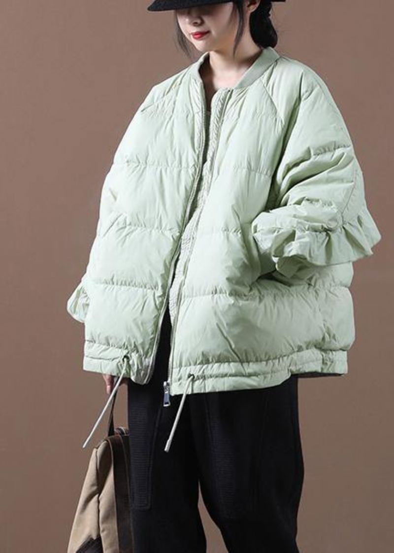Nouveau Manteau Duvet De Canard Vert Clair Vêtements Grande Taille Doudoune Col Montant Volants Vestes Fines - Noir