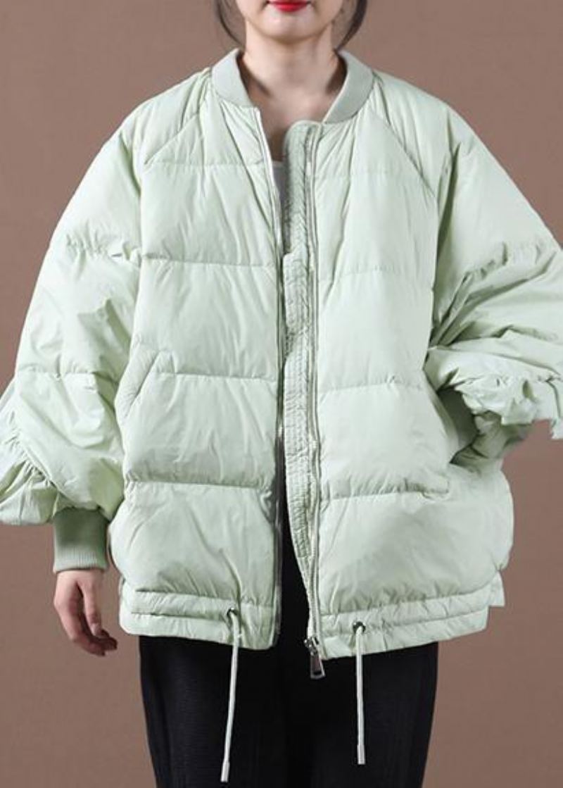 Nouveau Manteau Duvet De Canard Vert Clair Vêtements Grande Taille Doudoune Col Montant Volants Vestes Fines - Noir