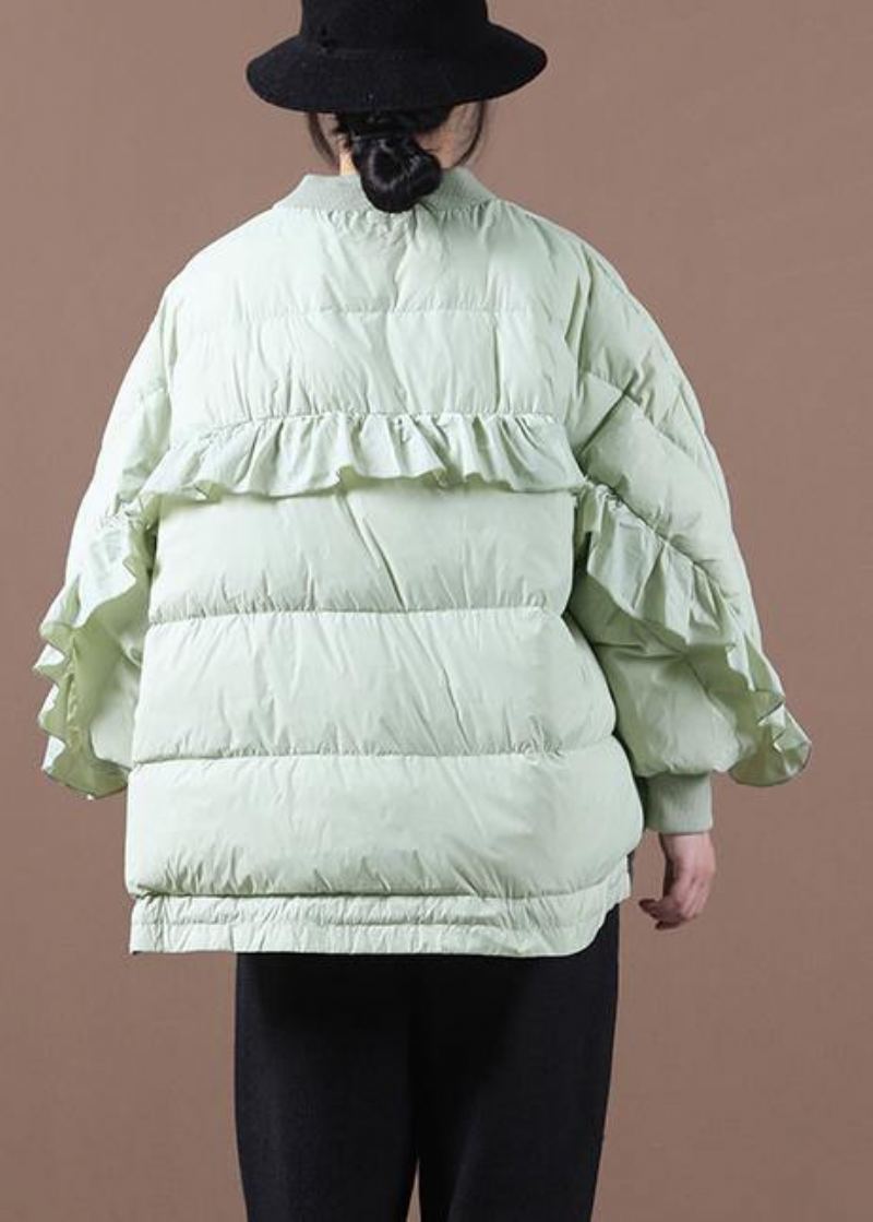 Nouveau Manteau Duvet De Canard Vert Clair Vêtements Grande Taille Doudoune Col Montant Volants Vestes Fines - Noir