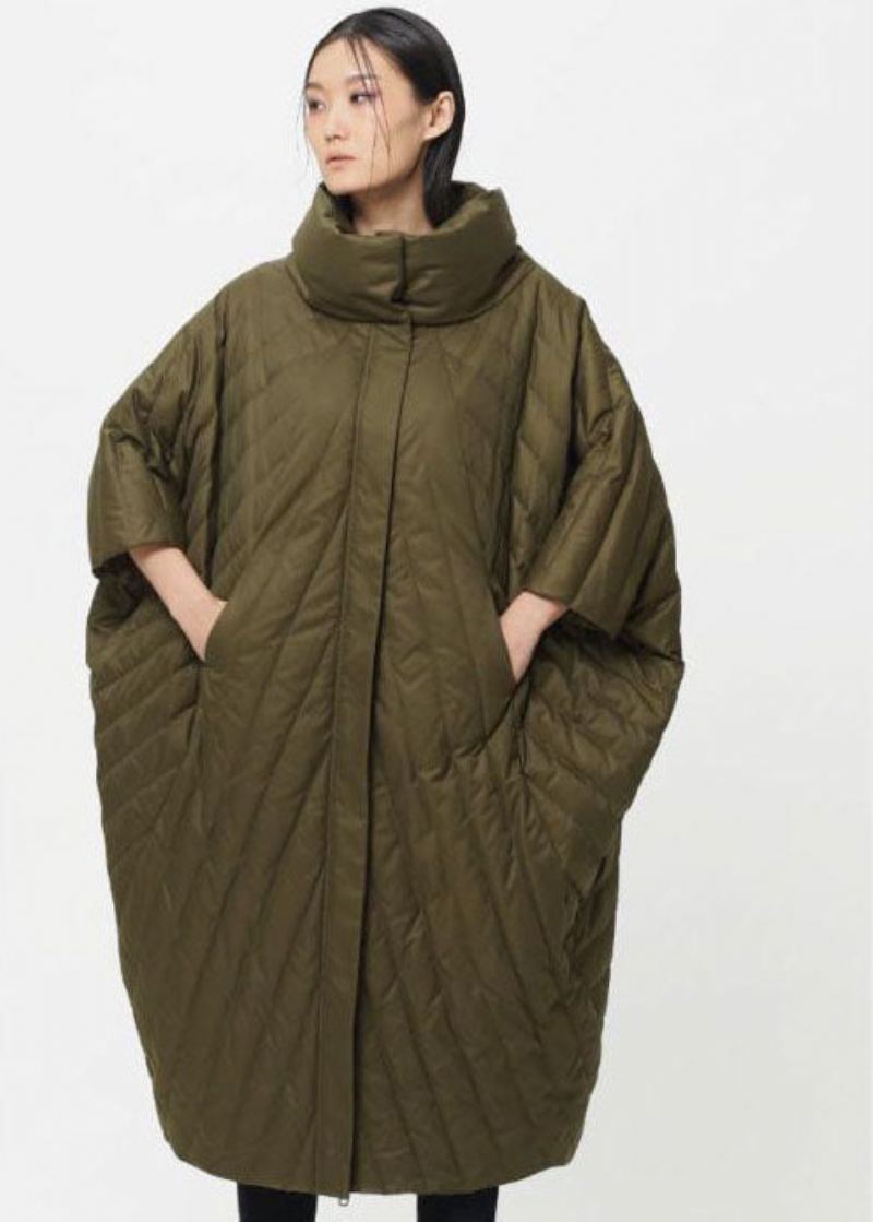Nouveau Vert Col Montant Poches Lâches Épais Hiver Duvet De Canard Manteaux