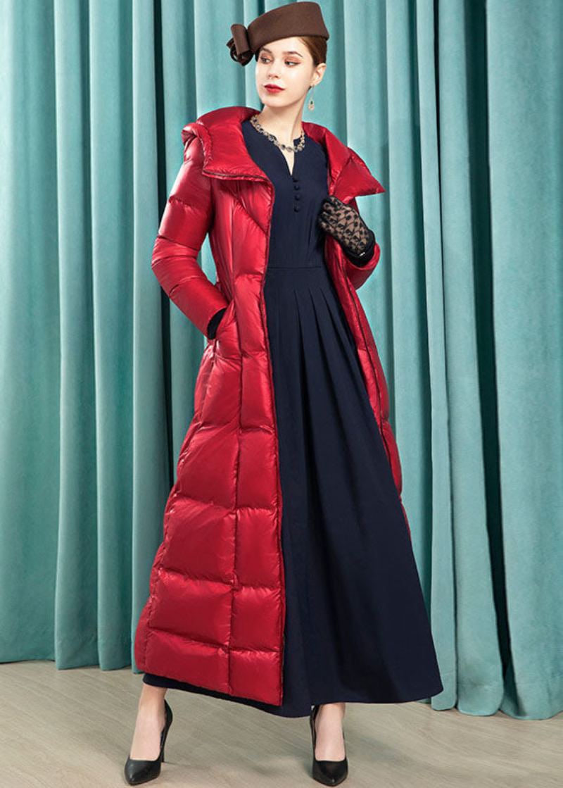 Parka D'hiver À Capuche Rouge Français Avec Ceintures Épaisses Et Allongées En Coton Fin - Doudounes femmes