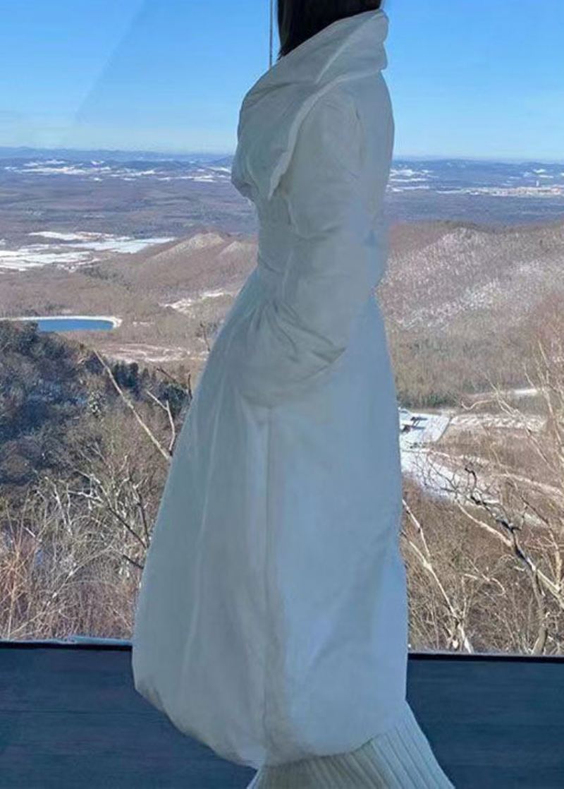 Parka D'hiver En Coton Fin Avec Poches Blanches Françaises Cravate À La Taille - Doudounes femmes
