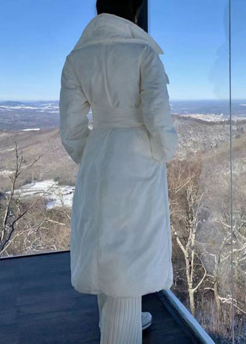 Parka D'hiver En Coton Fin Avec Poches Blanches Françaises Cravate À La Taille - Doudounes femmes