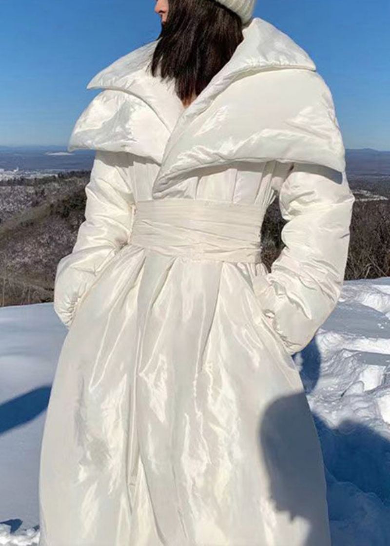 Parka D'hiver En Coton Fin Avec Poches Blanches Françaises Cravate À La Taille - Doudounes femmes