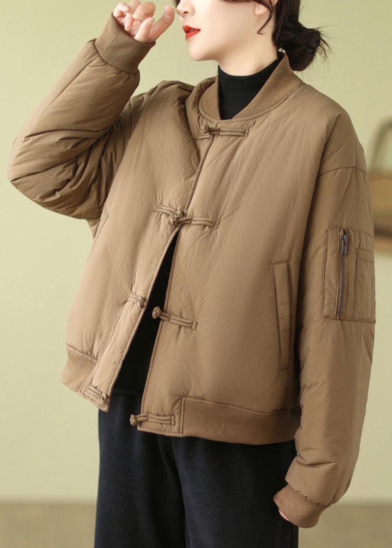 Parka Kaki Ample À Manches Longues Et Poches Boutonnées En Coton