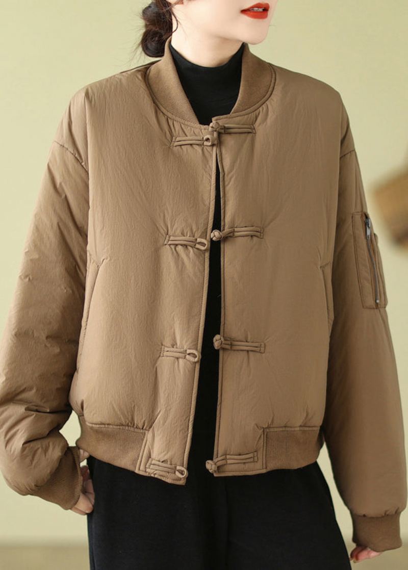 Parka Kaki Ample À Manches Longues Et Poches Boutonnées En Coton - Doudounes femmes