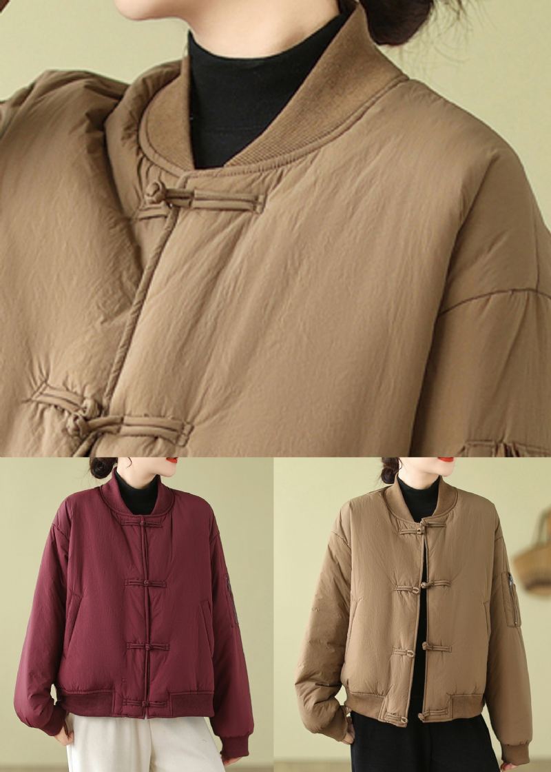 Parka Kaki Ample À Manches Longues Et Poches Boutonnées En Coton - Doudounes femmes