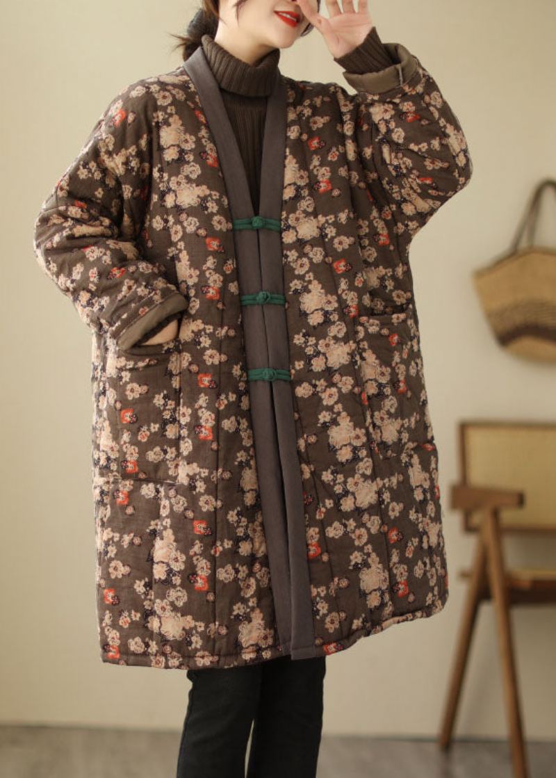 Parka Marron Avec Poches Et Boutons En Patchwork À Manches Longues - Marron