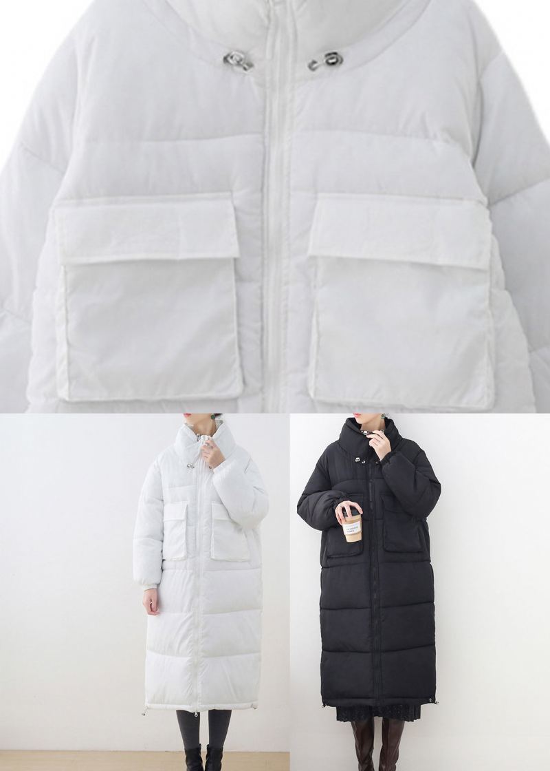 Parka Noire En Coton Avec Poches Et Cordon De Serrage Manches Longues - Noir