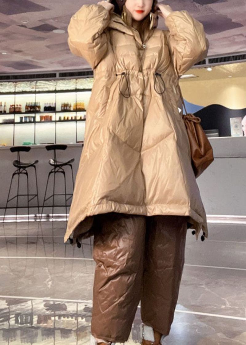 Pull À Capuche Kaki Français Avec Cordon De Serrage En Duvet De Canard Veste Bouffante D'hiver - Doudounes femmes