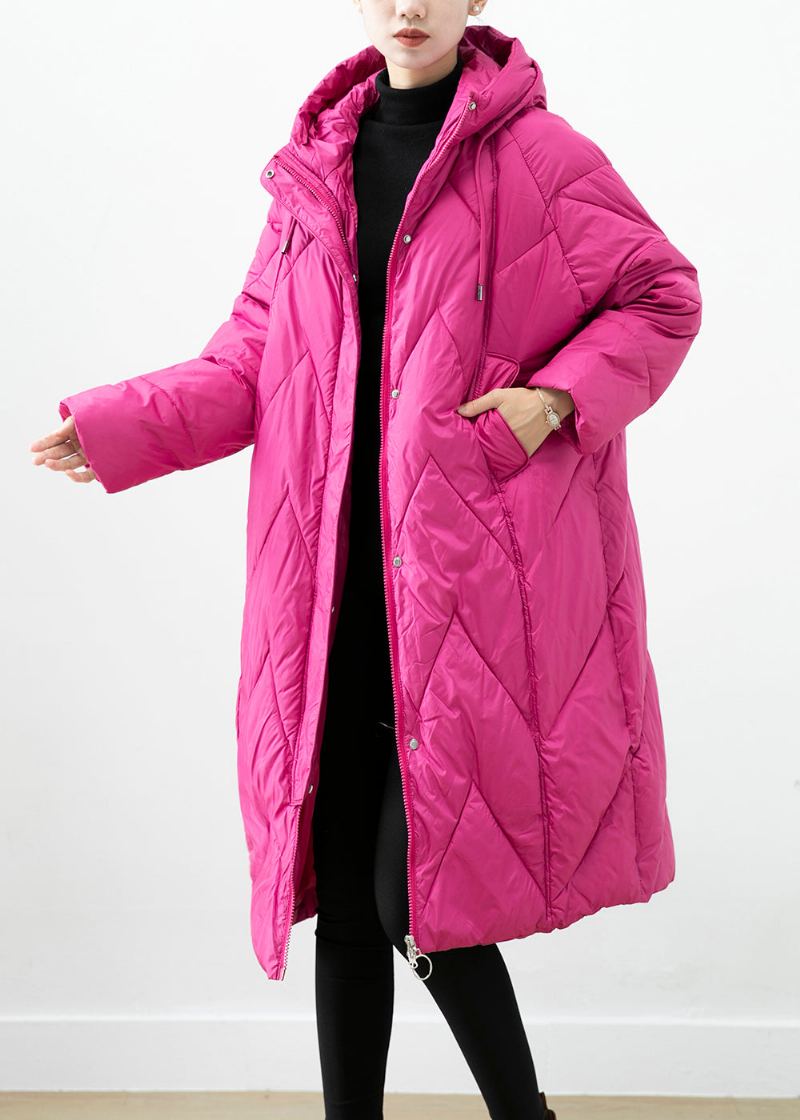 Rose Épais Coton Rempli Doudoune Poches À Capuche Hiver - Doudounes femmes