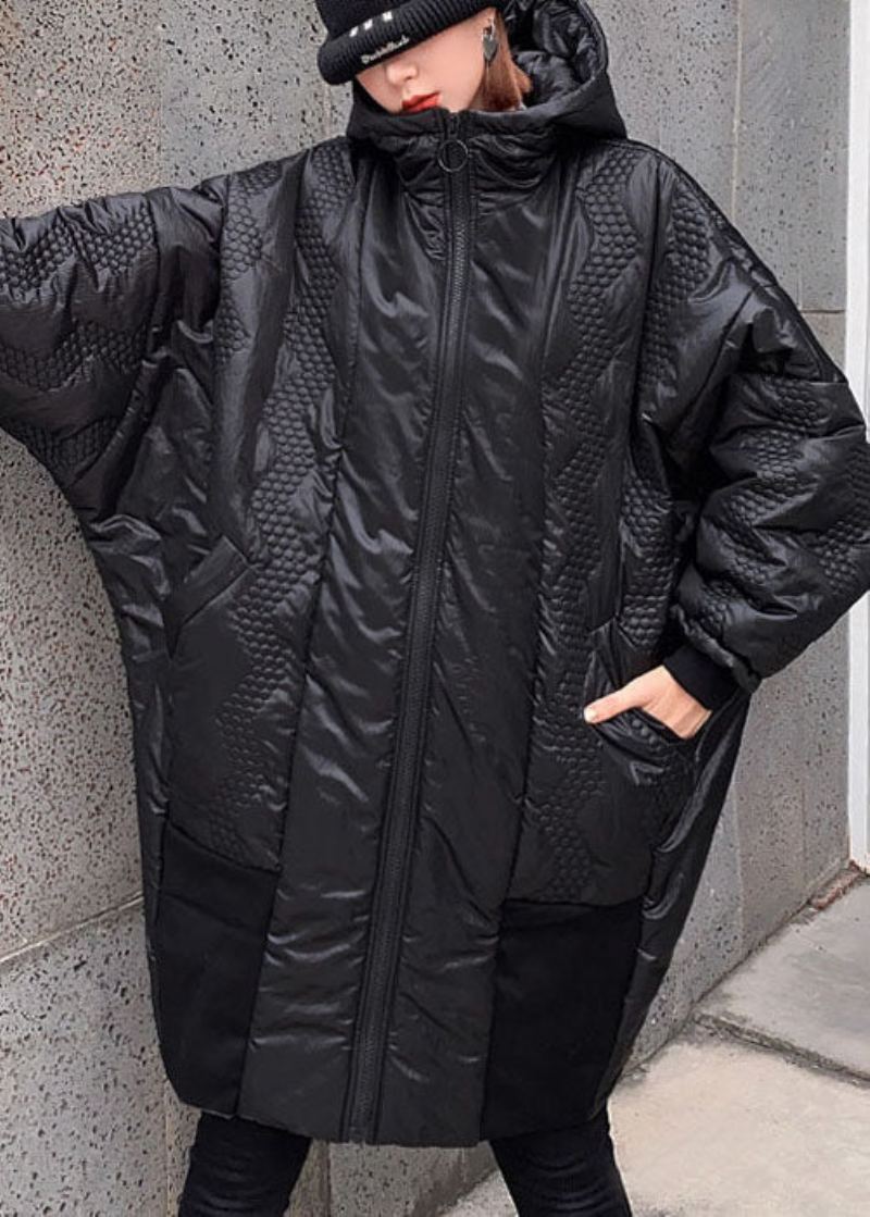 Street Black Capuche Zippée Poches Manteaux D'hiver