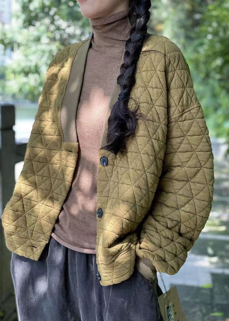 Style Jaune Col En V Coton Fin Rempli Sweat-shirts Amples Haut Hiver