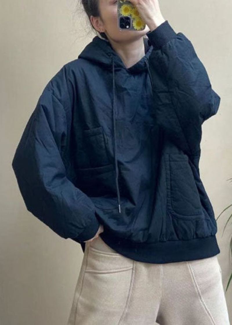 Sweat-shirt À Capuche En Coton D'hiver Avec Poches Bleues De Luxe - Bleu