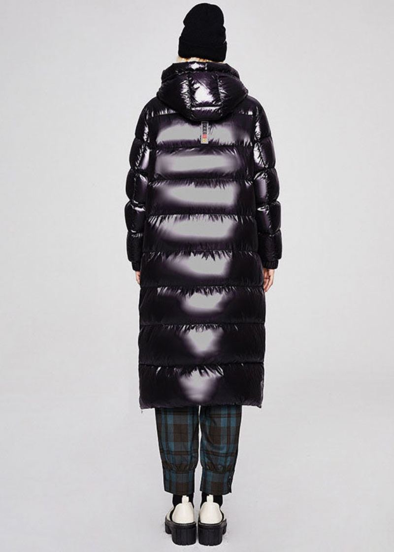 Unique Noir À Capuche Couleur Unie Duvet De Canard Doudoune Hiver - Noir
