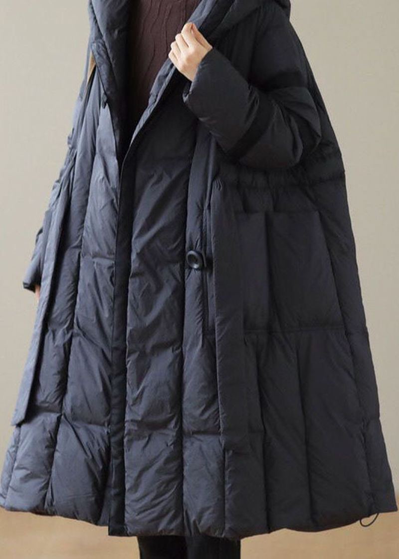 Veste Bouffante En Duvet De Canard Noir Moderne À Capuche Patchwork Cravate À La Taille Hiver - Doudounes femmes