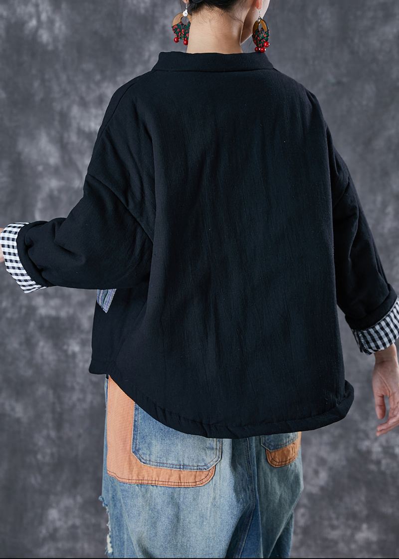 Veste Doudoune Italienne Noire Surdimensionnée En Patchwork De Coton Fin Remplie D'hiver - Doudounes femmes