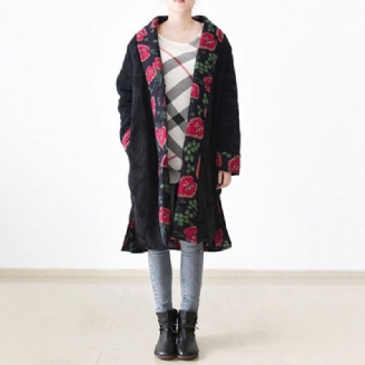 Vestes Bouffantes Imprimées Noires Décontractées Coupe Ample Patchwork Doudoune Pour Femmes Pardessus Ouvert Sur Le Côté