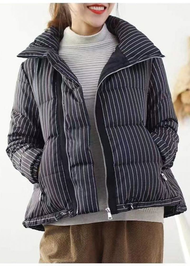 Vestes Bouffantes En Mousseline De Soie Col Montant Rayé Rouge Chic Fermeture Éclair Hiver - Rouge