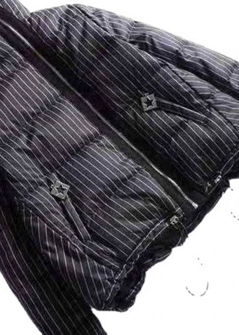 Vestes Bouffantes En Mousseline De Soie Col Montant Rayé Rouge Chic Fermeture Éclair Hiver - Rouge