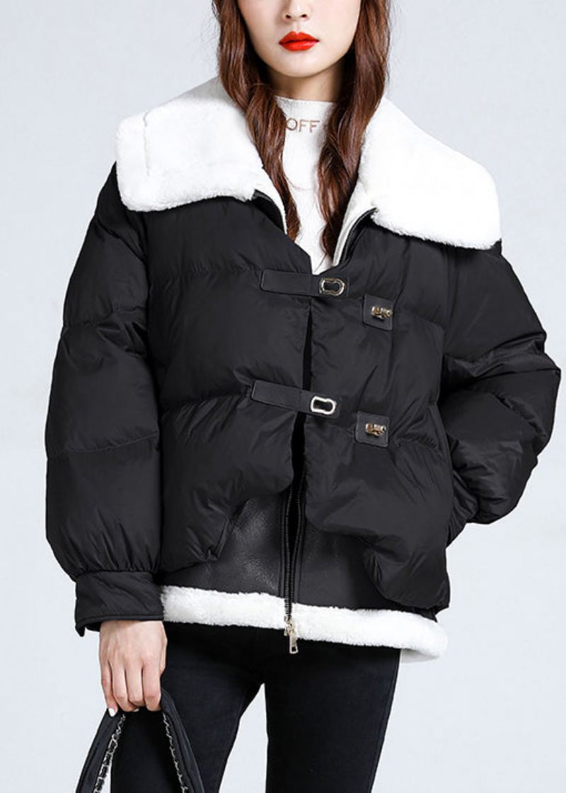 Vestes Bouffantes Remplies De Coton Fin Poches Noires Patchwork Grande Taille Hiver - Doudounes femmes