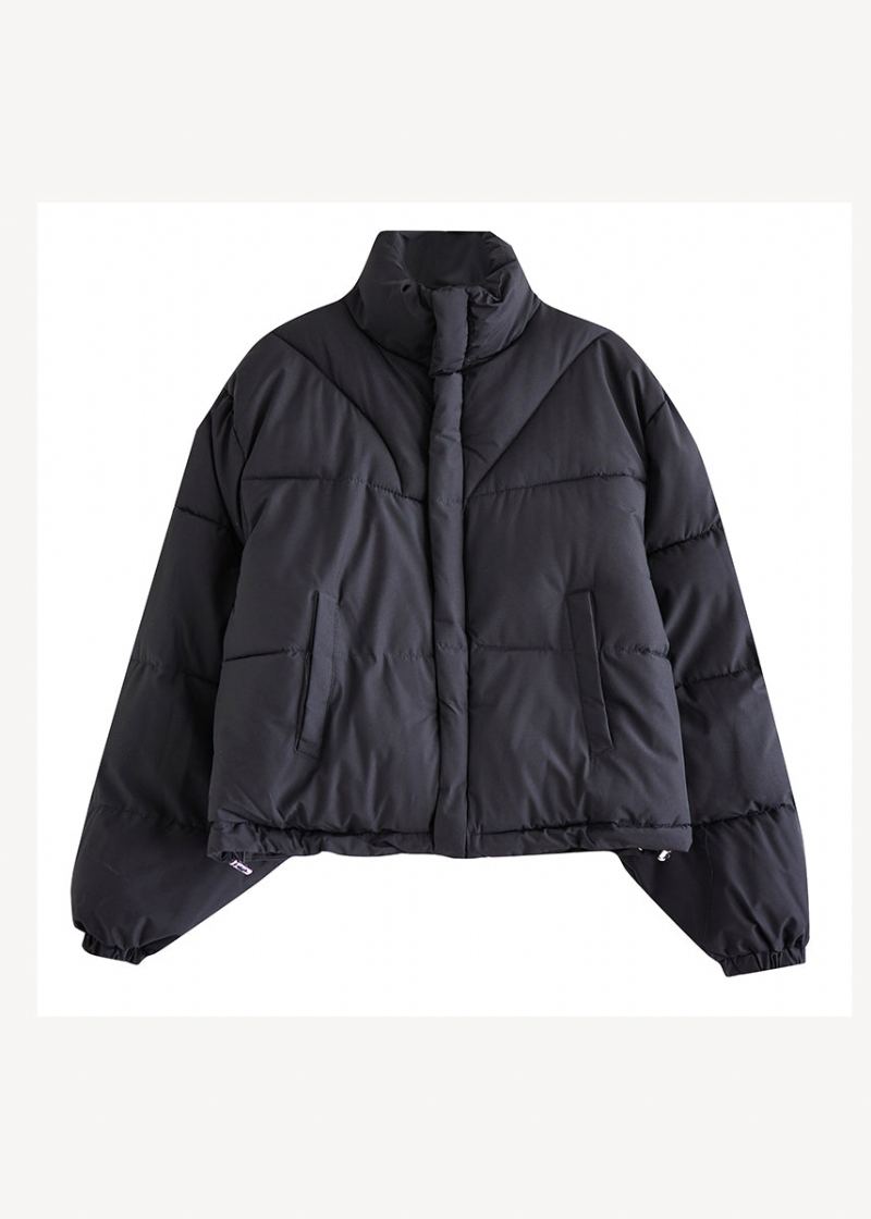Vestes Chaudes Amples Noires À Col Montant Poches Remplies De Coton Fin Hiver - Doudounes femmes