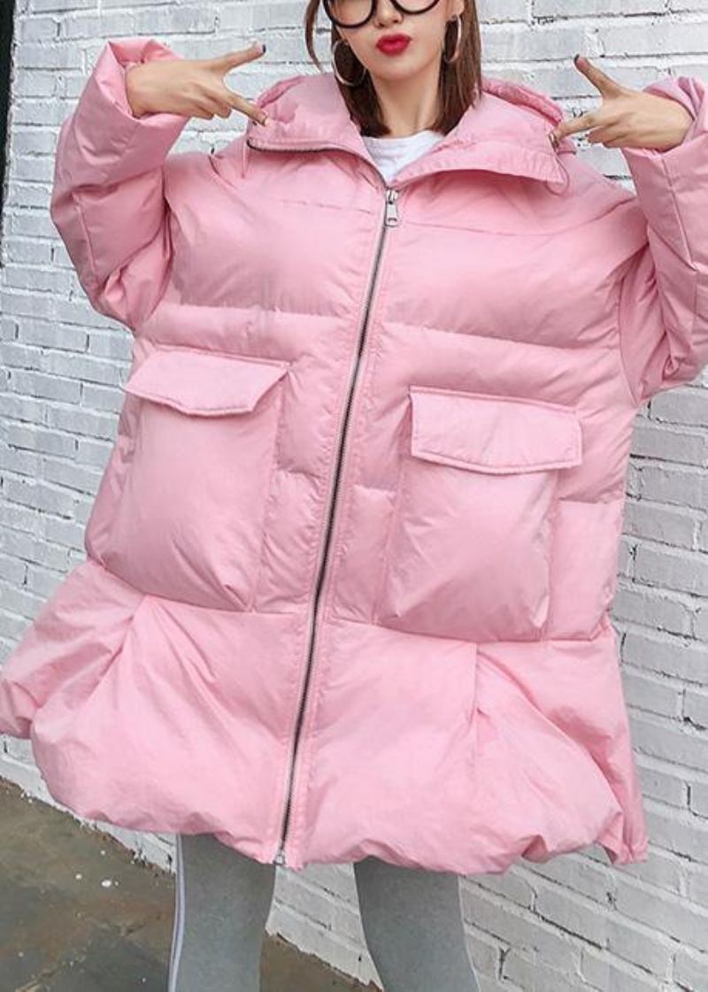 Vestes Élégantes Tendance Grande Taille Manteaux Grandes Poches Vêtements D'extérieur Pardessus À Capuche Épais Rose