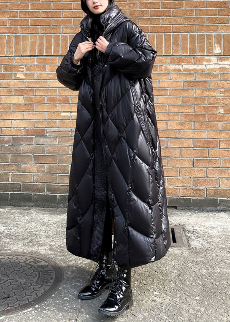 Vestes D'hiver En Duvet De Canard Allongées À Capuche Noires Faites À La Main - Doudounes femmes