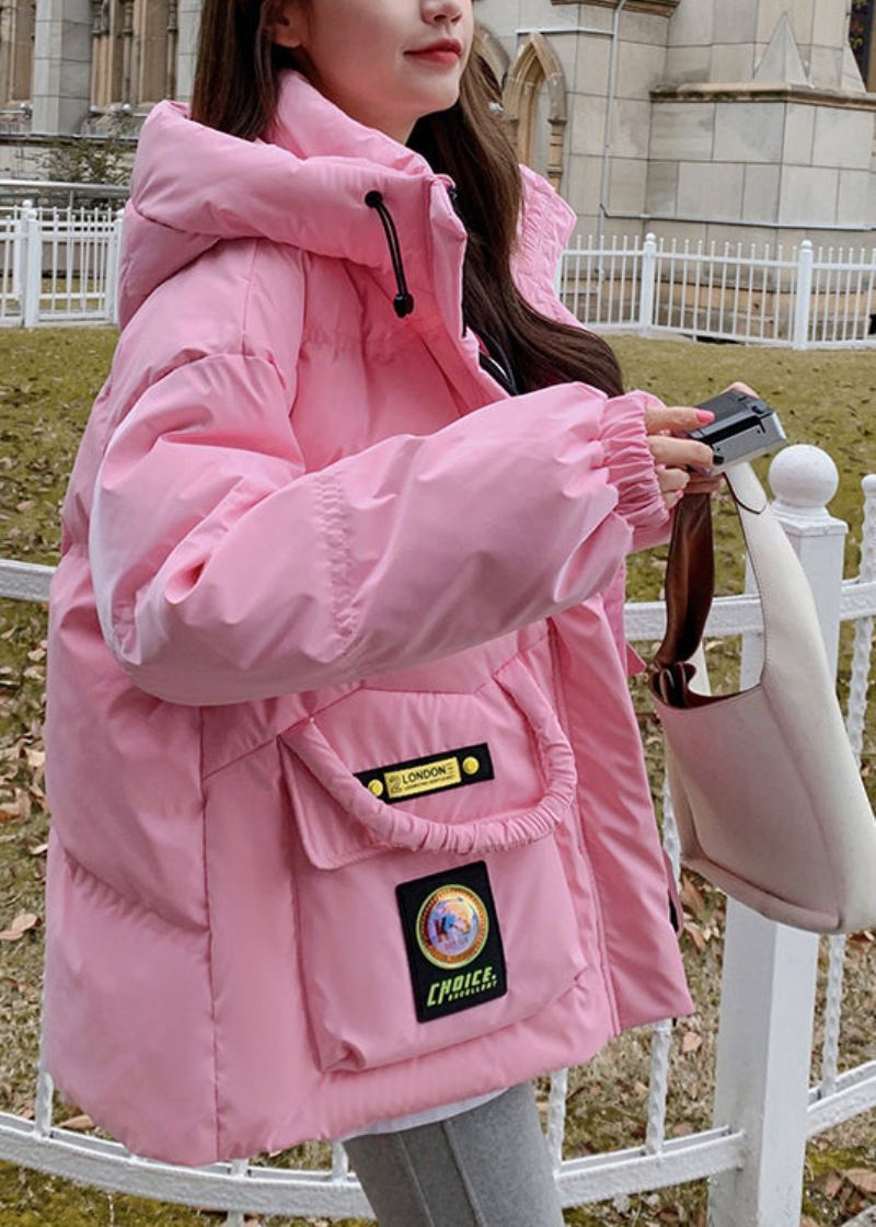 Vestes D'hiver Élégantes En Duvet De Canard Avec Poches À Capuche Roses