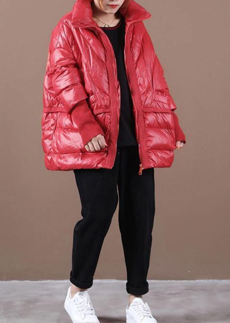Vestes De Neige Amples Pour Femmes Manteaux Col Montant Rouge Manteau En Duvet Patchwork Hiver - Beige