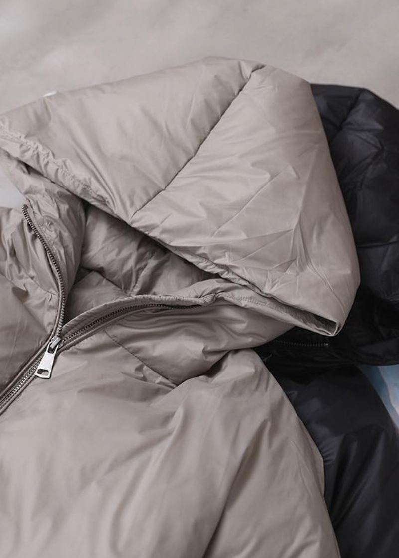 Vestes De Neige Grande Taille Manteau Gris À Capuche Et Poches En Duvet D'oie 2024 - Doudounes femmes