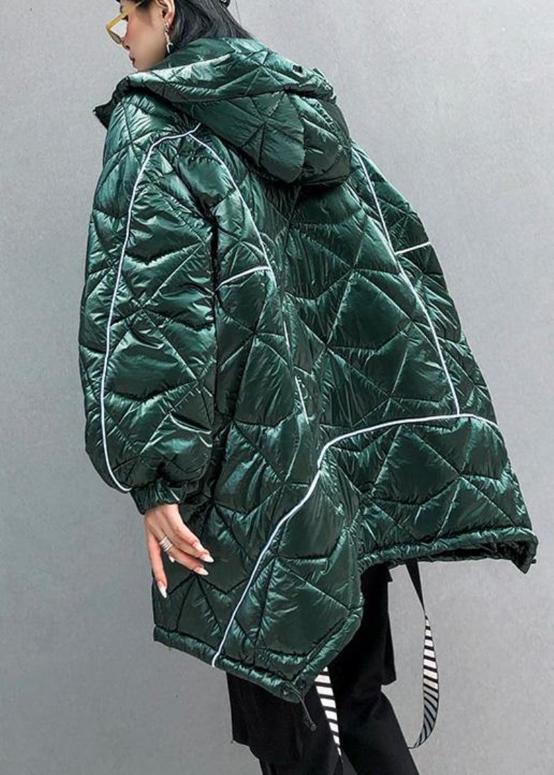 Vestes Surdimensionnées Chaudes Manteaux À Capuche Vert Asymétrique Cordon Ourlet Femmes Parka - Doudounes femmes