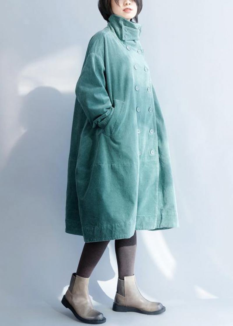 Vêtements Fins Verts Français Pour Femmes Manteaux À Col Montant À Double Poitrine Inspiration - Vert
