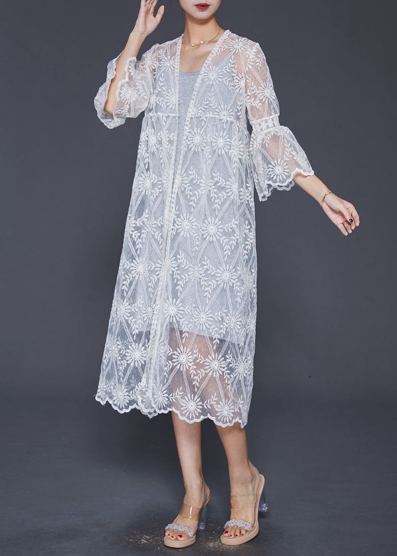 Boutique Blanc Brodé Évider Dentelle Cardigan Été - Cardigans femmes