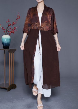 Café Patchwork Soie Cardigans Bouton Chinois Été
