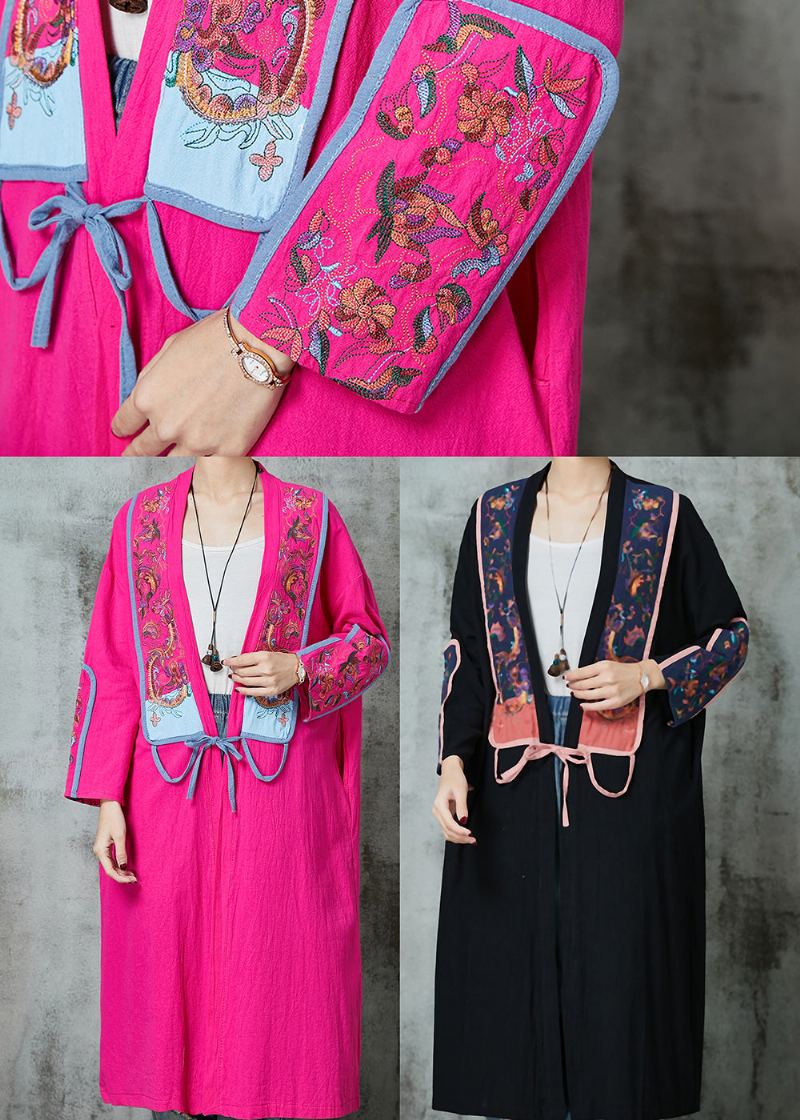 Cardigan Ample En Lin Brodé Rose À La Mode Printemps - Cardigans femmes