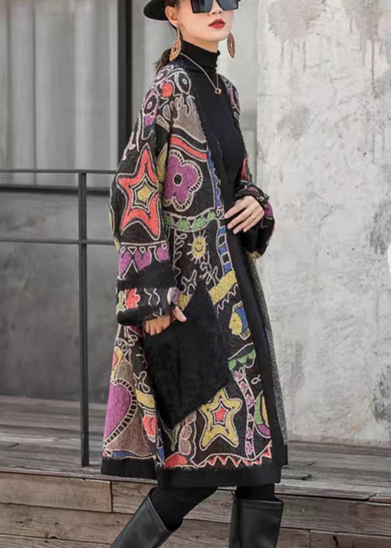 Cardigan Ample En Tricot De Coton Avec Poches Imprimées Col En V Manches Longues - Cardigans femmes