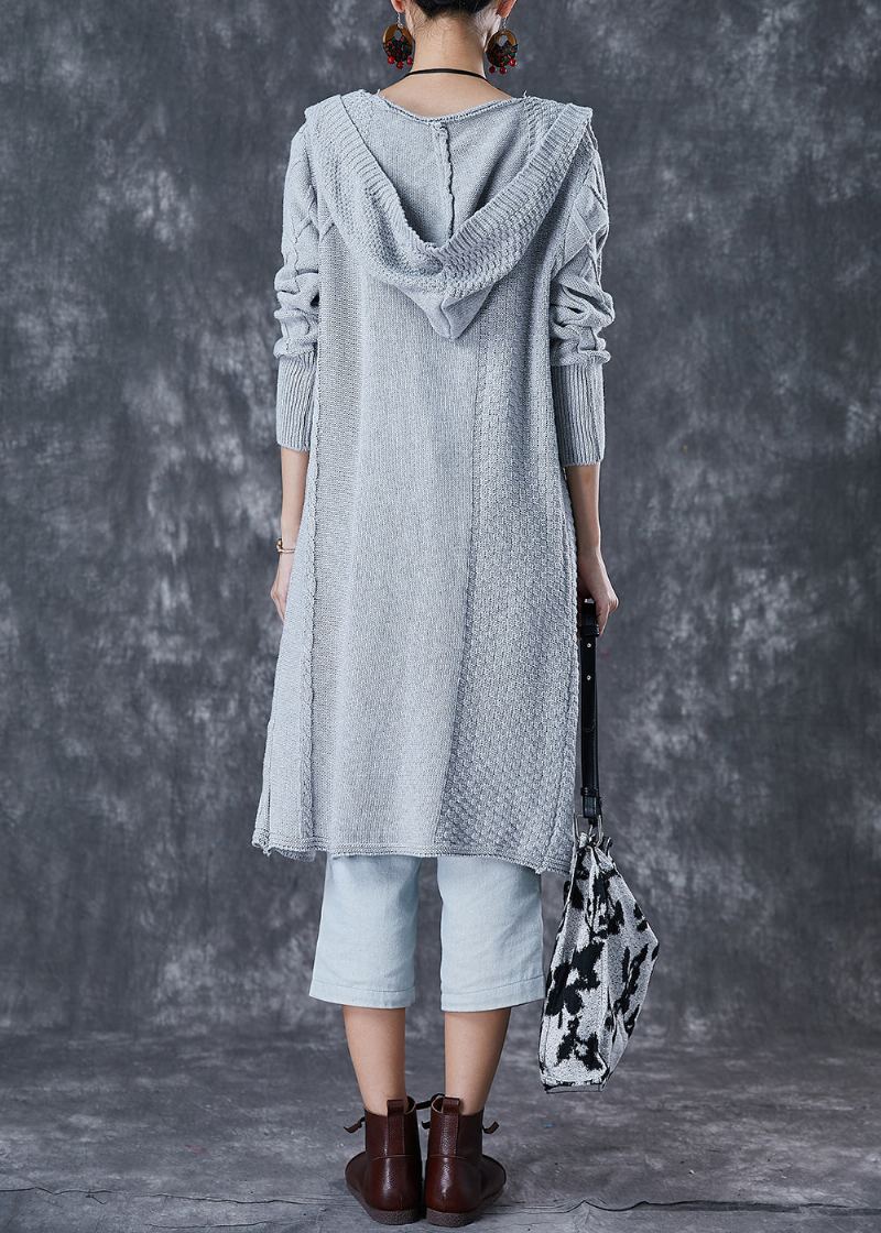 Cardigan Ample En Tricot Torsadé À Capuche Gris Clair Français Automne - Cardigans femmes