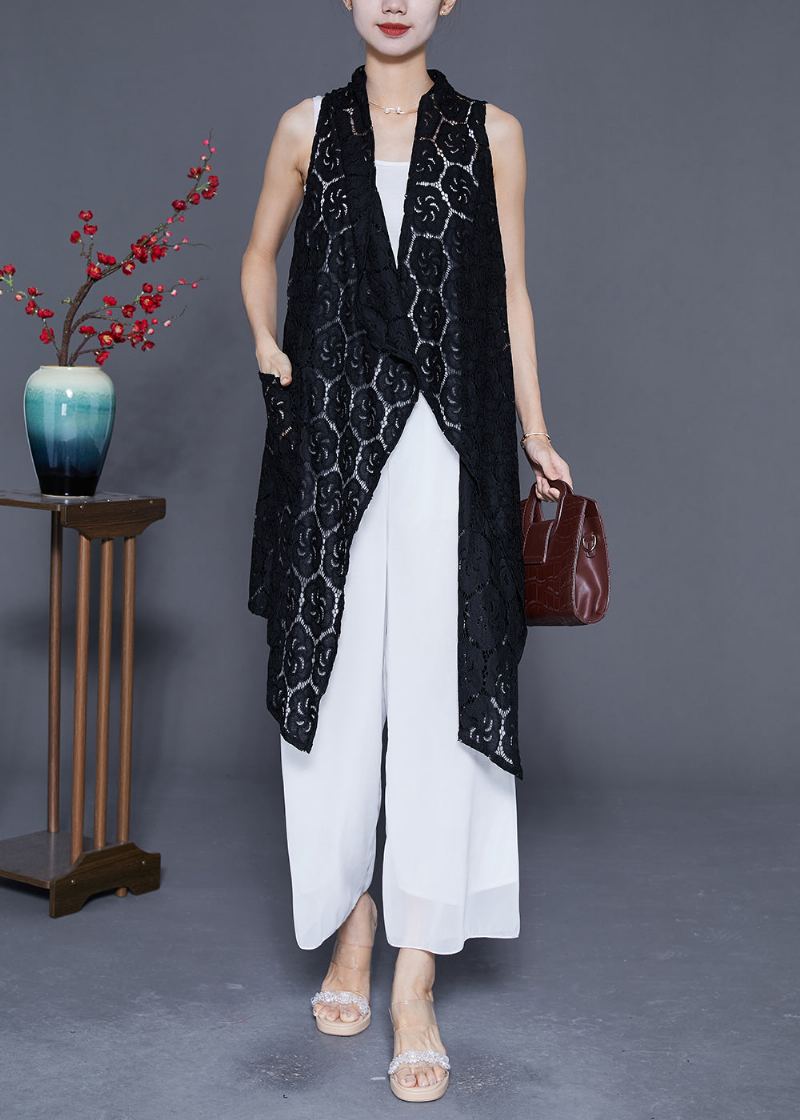 Cardigan D'été En Dentelle Ajouré Surdimensionné Noir Élégant