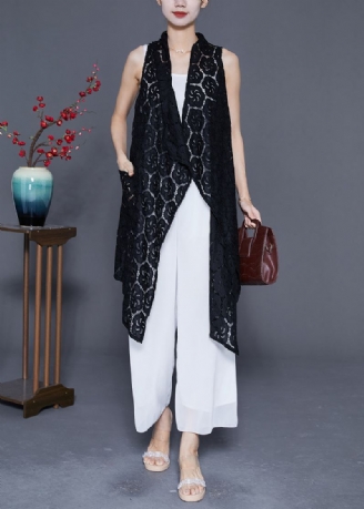 Cardigan D'été En Dentelle Ajouré Surdimensionné Noir Élégant